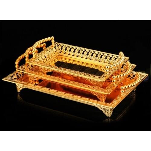 High grade European style Gold golden Silver Plate Metal Fruit sugar Trays Design KTV hotel Plate Basket Wedding Party tray dish