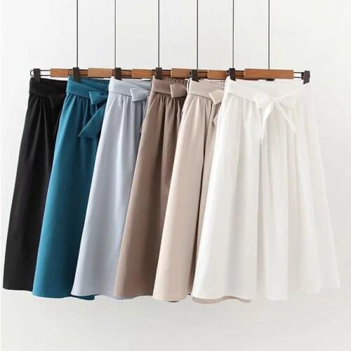 Women Mid-Length A Line Skirt Female Korean Fashion Beige High Waist Summer All-Match Belt Skirt Autumn Student School Skirts