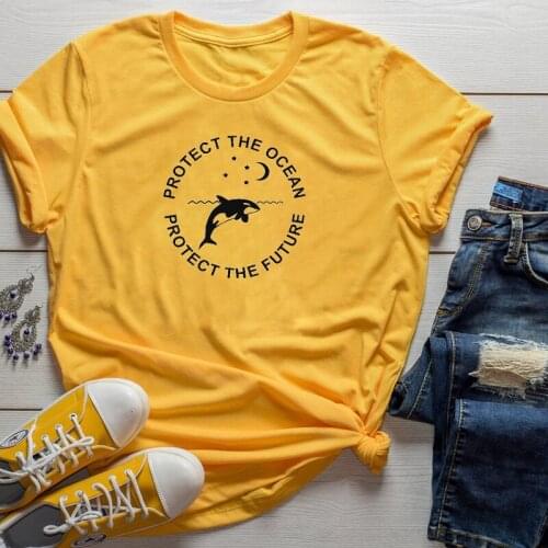 Funny Stylish Letter Shirt Protect The Ocean Protect The Future T-Shirt Casual Slogan Tumble Graphic Tops dolphin tee Outfits