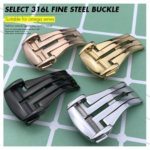 16mm 18mm 20mm High Quality 316L Stainless Steel Watch Clasp Black Folding Buckle for Omega Seamaster