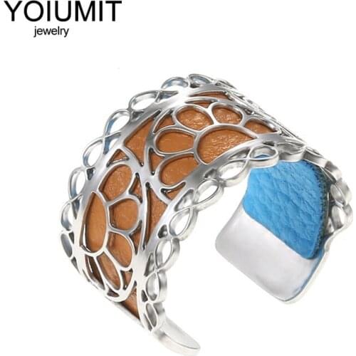 Cremo Argent Adjustable Argent Rings stainless steel Hand Open Finger Open Rings For Women Interchangeable Leather Bague