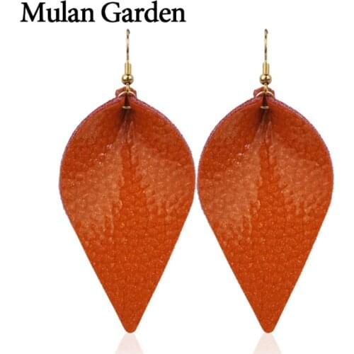M&G Orange Glitter Genuine Leather Earrings for Women Shiny Leaf Statement Dangle Earrings Jewelry Women Accessories Gifts 2019