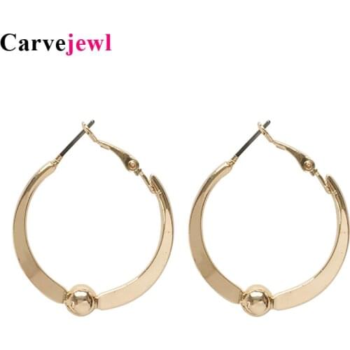 Carvejewl Simple flat Fashion Hoop Earrings CCB ball Circle middle Size Gold plating colors Loop Earrings For Women girl jewelry