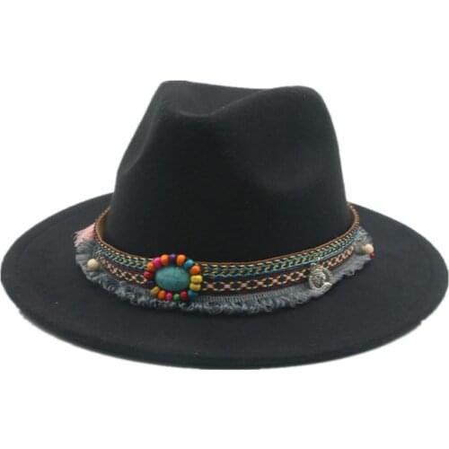 Winter hats solid color wide brim western cowboy vintage luxury women men hats band belt multicolor fascinator green women hats