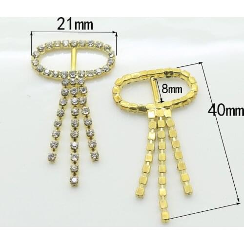 High quality 10pc 21*40MM Rhinestone Buckles Diamond Buttons golden metal buckle Invitation Ribbon Slider Wedding decoration