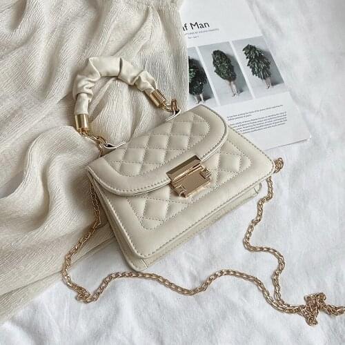 2021 Fashion Simple Texture Lingge Crossbody Casual PU Fabric Wide Bag Shoulder Flap Small Square Strapped Chain Checked Bags