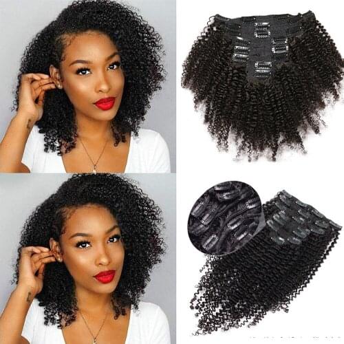 Afro Kinky Curly Clip In Hair Extensions Brazilian Natural Hair Kinky Curly Human Hair Extensions 8pcs 120/set Human Hair Pieces