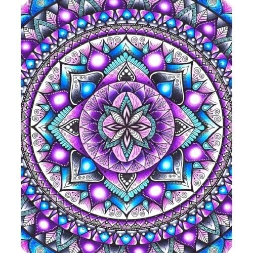 5D DIY Full Round Drill Diamond Painting Purple Mandala Cross Stitch Embroidery Mosaic Craft Needlework Set Home Decoration