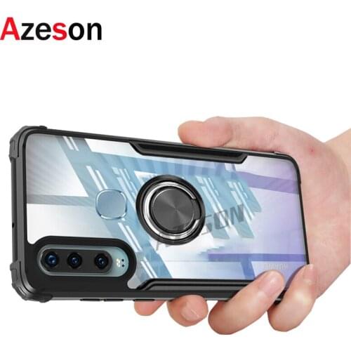 Azeson Case For Tecno Spark 4 Shockproof Slim Clear with Ring Hybrid Crystal Acrylic Soft Frame Cover for Tecno Spark 4 Case