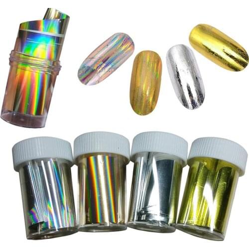4 Rolls 4 Boxes Holographic Silver/Gold Starry Nail Foil,4*120cm Nail Sticker mirror Nail Foils Shiny Laser Foils Transfer,N009