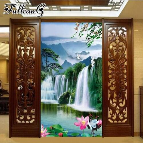 FULLCANG Natural scenery waterfall birds large 5d diamond painting diy full square round drill mosaic embroidery sale FC2441