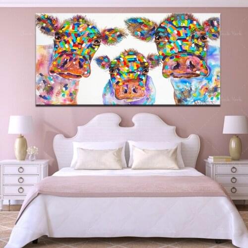 Graffiti canvas painting cow family wall art poster print decoration animal picture living room frame
