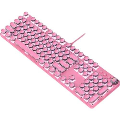 Pink Retro Punk Type Writer Mechanical Keyboard White Backlit Lighting 104 Keys Computer Keyboard Laptop Gamer PC Gamer Keyboard