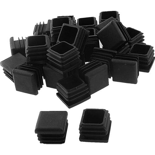 Square Table Chair Leg Tube Pipe Feet Insert Cap 25mmx25mm 30pcs Black