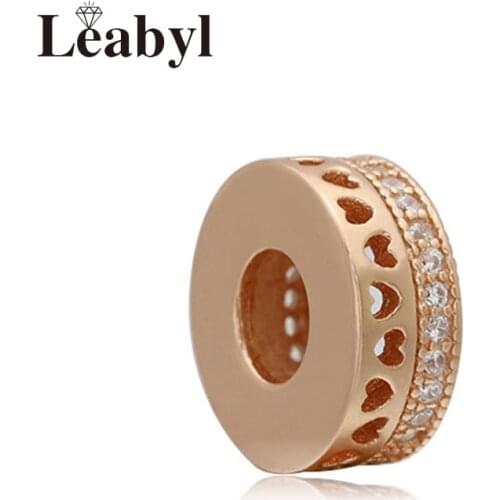 Leabyl New Arrivals Rose Gold Color Openwork Heart Charms & Beads for DIY Bracelets & Bangles Jewelry Making