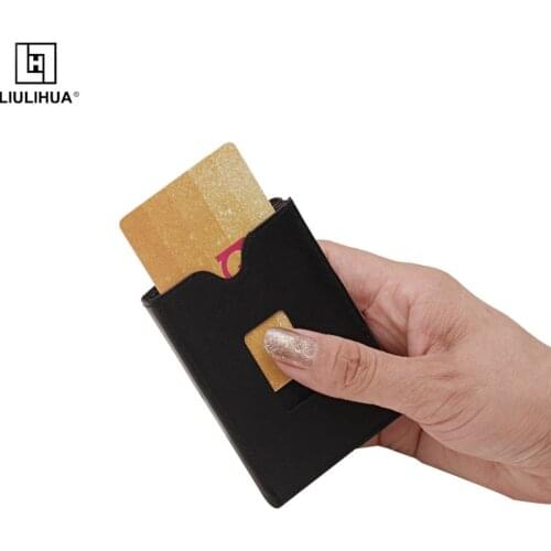 LIULIHUA Fashion New Genuine Leather Men Trifold Ridge Wallet Business Mini Purse Credit Card Holder with Stainless Steel Hasp