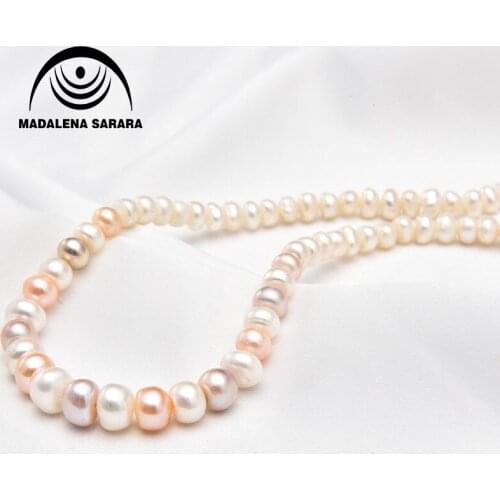 MADALENA SARARA AAA 5-6mm Freshwater Pearl Necklace Flat Round Pearl Strand For DIY Jewelry Making Three Colors Options
