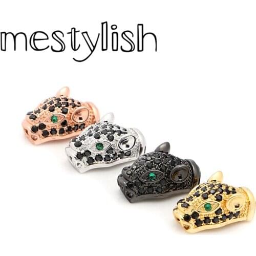 Mestylish 10PCS Cubic Zircon Micro Pave Gold Leopard Head Spacer Beads Charm for Diy Jewelry Bracelet Handemade making