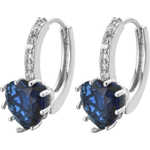 Fashion statement, lovely and romantic in many colors, silver crystal love heart zircon earrings, womens wedding earrings