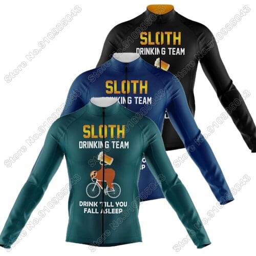 Men Sloth Drinking 2021 Cycling Jersey Long Sleeve Cycling Clothing Race Road Bike Shirts Bicycle Tops MTB Uniform Maillot