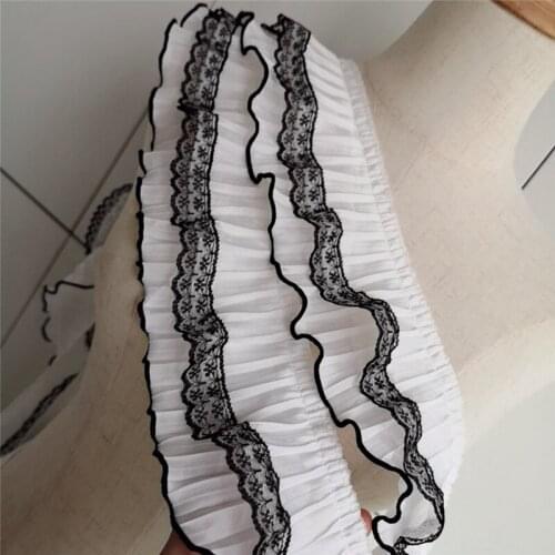 Soft Chiffon Ruffled lace trim Fold Black Lace Ribbon Pleated Fabric For Sewing Wedding Dress Trimmings Doll Dress lace collar