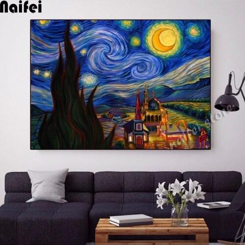 Starry Night Town Lansascale 5D DIY Diamond Painting Cross Stitch Kits Full Square Drill Cross Stitch Embroidery Home Decor