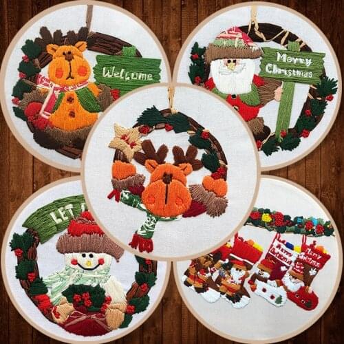 DIY Embroidered Kit Christmas Elk Pattern Handmade For Beginners Fabric Threads Needlework Cross Stitch Material Pack Wall Decor