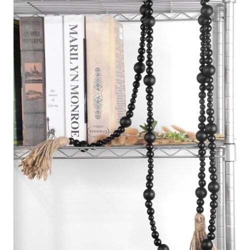 Wall Hanging Ornament Decoration Black Wood Bead Garlands DIY macrame Rustic Tassel Woven Basket Handmade home Bohemia decor