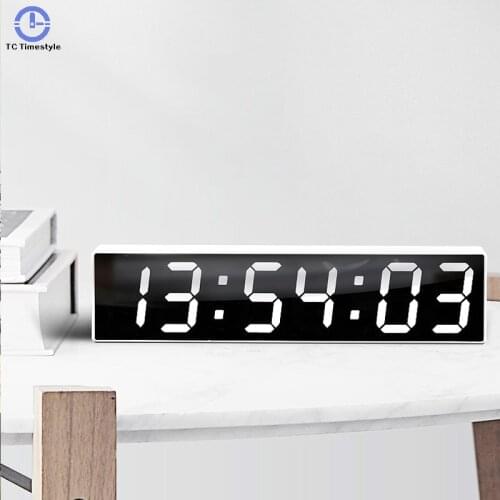 Desktop Electronic Alarm Clock Digital Perpetual Calendar Bedside Temperature Display LCD Mirror Large Screen Silent Night Light