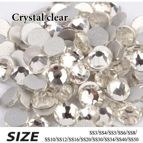New Ss3-ss50 (1.5-10mm) Non Hotfix Rhinestone Clear Flatback Glass Bags Shoes Promotion Nail Art Rhinestones Free Shipping