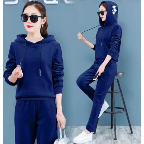 Autumn winter suit fashion two-piece set embroidery Korean loose velvet sweater set ensemble femme survetement