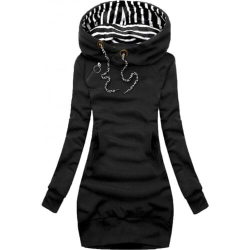 Streamgirl Casual Oversized Loose Women Autumn Long Sleeve Stripes Hood Sweatshirt Drawstring Mid-length Hoodie Plus Size