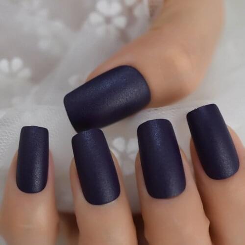 Plain Dark Purple Black Matte False Nails Frosted Women Fake Nail Square Top Finish Designs Finger Nail Art Tips