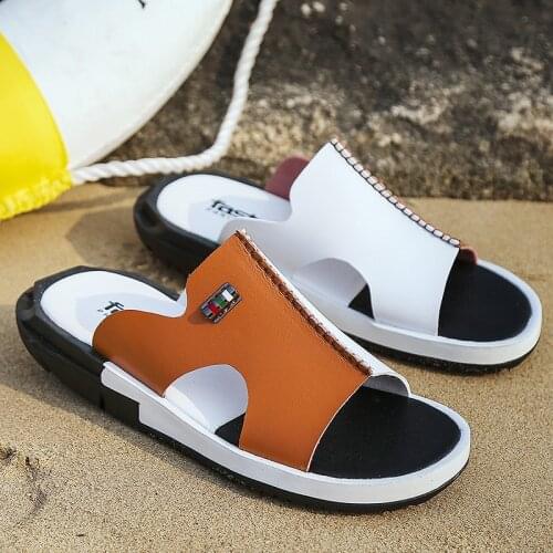 Mens Summer Sandals Original Leather Comfortable Slip-on Casual Sandals Fashion Men Slippers Zapatillas Hombre Big Size 38-46