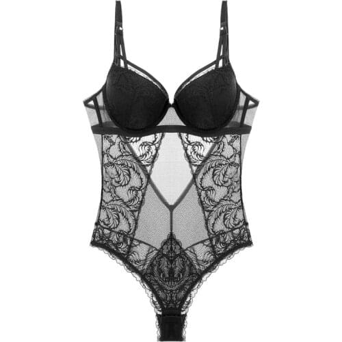 Sexy Soft Lace Bustiers Corsets With Cup Backless Underwire Push Up Underwear Mesh Transparent Bodysuit Women Lingerie