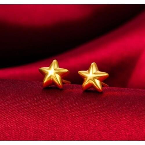 Authentic Solid 999 24K Yellow Gold Earrings/ Five Star Earring Stud