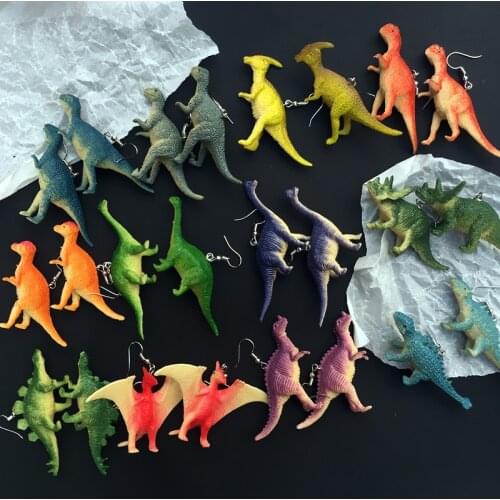 Creative Handmade Dinosaur Drop Earrings For Women Funny 3D Triceratops Animal Dangle Earrings Novelty Jewelry