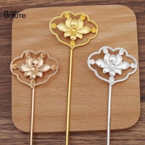 BoYuTe (10 Pieces/Lot) 39*31MM Alloy Flower Hair Stick Materials Handmade Diy Jewelry Accessories Wholesale