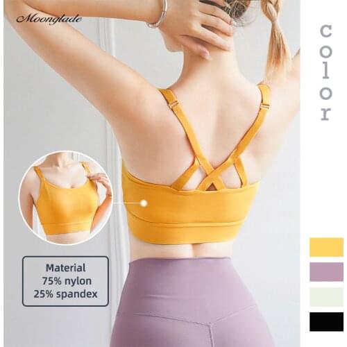 Moonglade Yoga Tops Women Workout Crop Sports Bra Fitness Gym Triangle Crossing Back Shockproof Vest Type Underwear Air Fabric