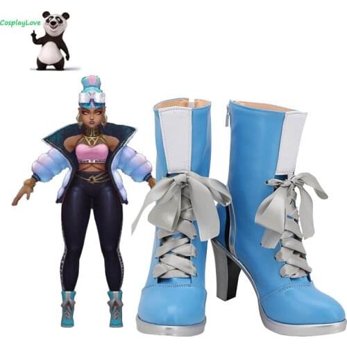 GAME LOL Cosplay True Damage Qiyana Blue Shoes Cosplay Long Boots Leather Custom Made CosplayLove