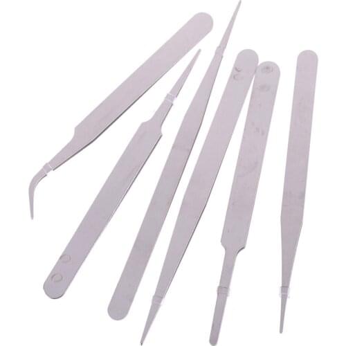 All Purpose Precision Tweezer Set Stainless Steel Anti Static Tool Kit Sewings 6Pcs/set