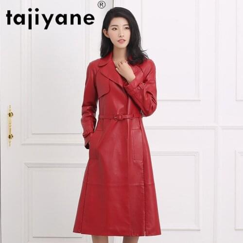 2021 Leather Genuine Jacket Women Natural Womens Sheepskin Coat Female Slim High Quality Long Parkas Femme Veste TN225