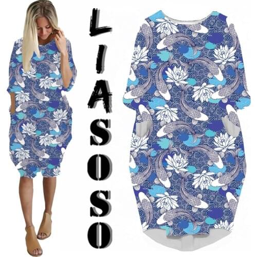 LIASOSO 2021 New Sexy Ladies Dress Fun Anime Fish Goldfish Carp Plant Flower Print Summer Dress Loose Fashion Skirt Womens