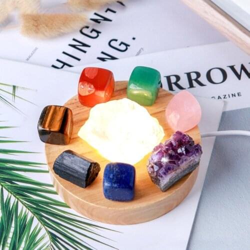 1 Set Natural Crystal Seven Color Chakra Therapy Stone Amethyst Cluster Lamp Holder With USB Line Home Decoration Crystal Crafts