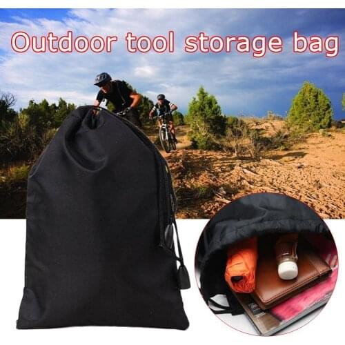 1Pc 16*11cm Storage Bag Portable Black Storage Bag Gadget Bag Travel Drawstring Waterproof Outdoor Cloth Nylon Camping