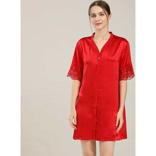 100% Silk Nightgown Women with Waist Ribbons Lace Relaxed Fit Ladies Nightie Party Satin Nightwear sp0177