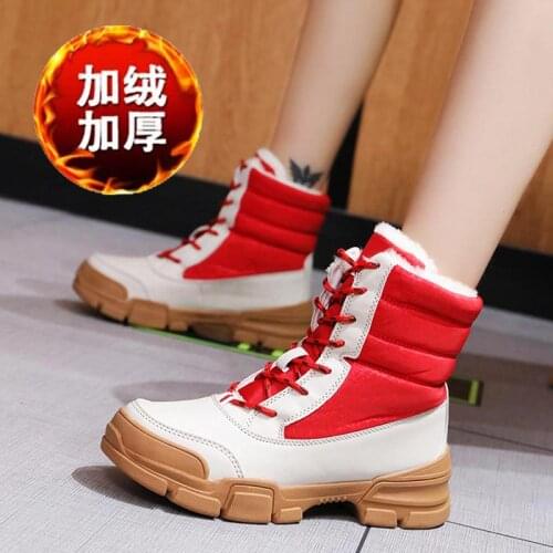 Large Size Winter Warm Hightops Running Shoes Woman Sneakers Platform Sport Shoes Ladies Sports Shoes for Women Red Fur B-1512