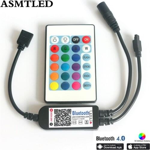 DC 5V-24V Bluetooth LED Strip Controller Mini Wireless 24key Dimmer Remote RGB RGBW Led Controller For SMD 5050 LED Strip Light