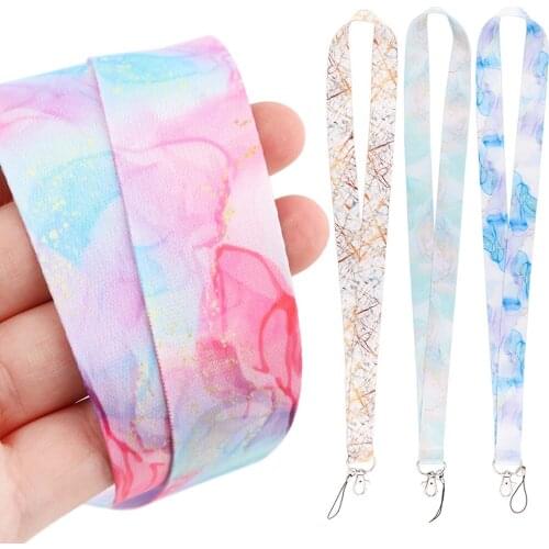 DZ1981 Watercolor Printed Lanyard Keychain Minimalism Colorful Ribbon Key Straps Mobile Phone Key Ring ID Badge Holders Gifts