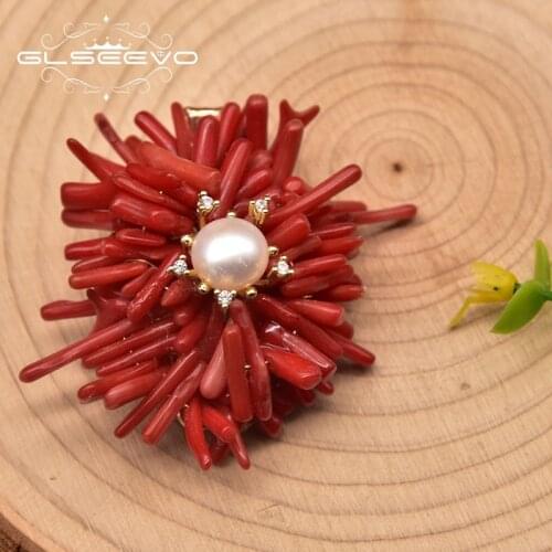 Glseevo Handmade Natural Coral Hairpin Woman Girl Birthday Party Pearl Headdress Hairpin Hair Ornament Flower HG0051